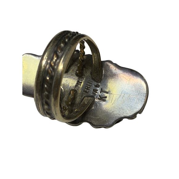 VTG Southwest Gold Filled On Sterling Silver Coral Stones Turquoise Ring Sz 5 - Picture 4 of 6